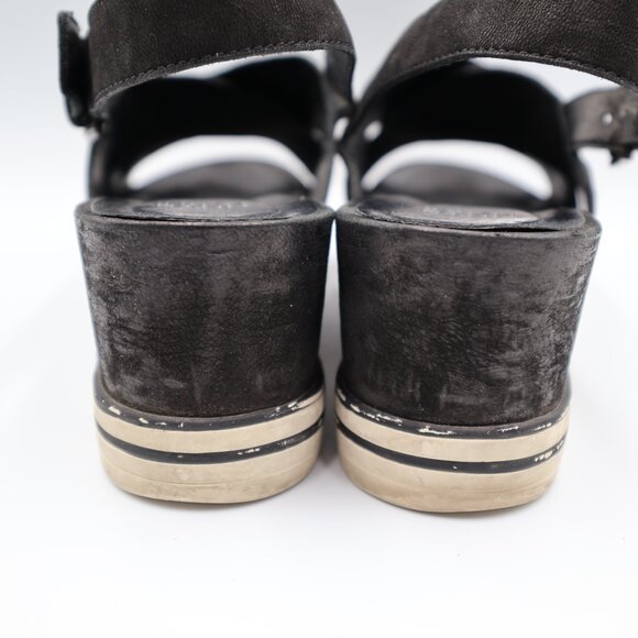 Eileen Fisher Good Slingback Wedge Criss-Cross Black Leather Sandals Size 9 - Picture 5 of 8